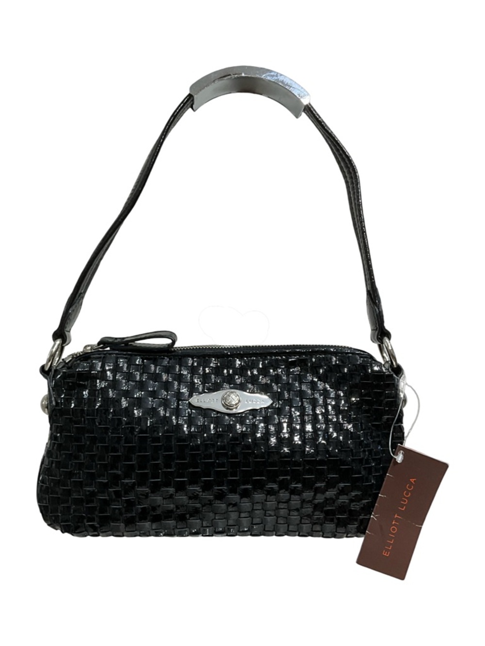 ELLIOTT LUCCA Black Woven Leather Baguette Shoulder Bag Y2K Mini Purse
